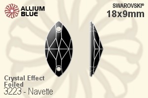 スワロフスキー Navette ソーオンストーン (3223) 18x9mm - クリスタル エフェクト 裏面プラチナフォイル