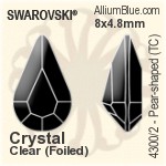 Swarovski Pear-shaped (TC) Fancy Stone (4300/2) 8x4.8mm - Crystal (Ordinary Effects) With Green Gold Foiling