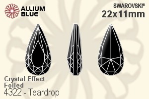 スワロフスキー Teardrop ファンシーストーン (4322) 22x11mm - クリスタル エフェクト 裏面プラチナフォイル