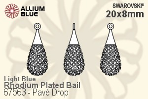 Swarovski Pavé Drop Pendant (67563) 20mm - CE Light Blue / Aquamarine With Rhodium Plated Bail