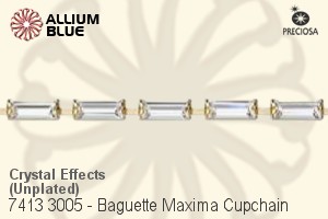 Preciosa Baguette Maxima Cupchain (7413 3005), Unplated Raw Brass, With Stones in 7x3mm - Crystal Effects