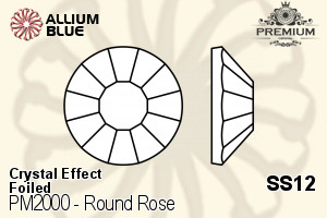 PREMIUM Round Rose Flat Back (PM2000) SS12 - Crystal Effect With Foiling