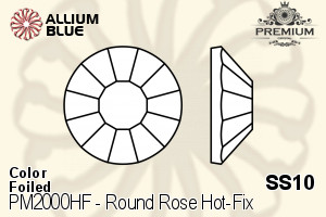 PREMIUM Round Rose Hot-Fix Flat Back (PM2000HF) SS10 - Color With Foiling