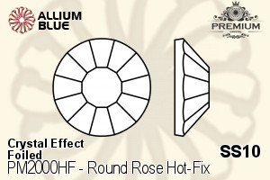 プレミアム ラウンド Rose Hot-Fix Flat Back (PM2000HF) SS10 - クリスタル エフェクト 裏面フォイル