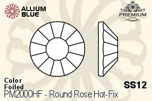 PREMIUM Round Rose Hot-Fix Flat Back (PM2000HF) SS12 - Color With Foiling