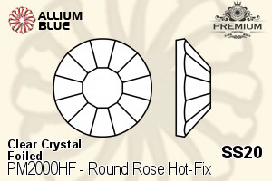 PREMIUM Round Rose Hot-Fix Flat Back (PM2000HF) SS20 - Clear Crystal With Foiling