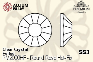 プレミアム ラウンド Rose Hot-Fix Flat Back (PM2000HF) SS3 - クリスタル 裏面フォイル