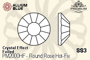 PREMIUM Round Rose Hot-Fix Flat Back (PM2000HF) SS3 - Crystal Effect With Foiling