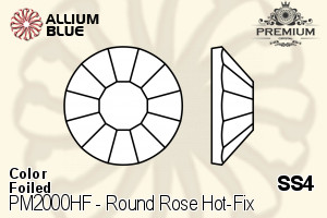 PREMIUM Round Rose Hot-Fix Flat Back (PM2000HF) SS4 - Color With Foiling