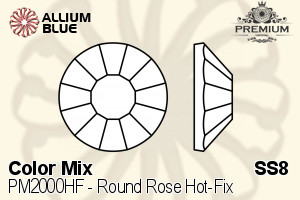 PREMIUM Round Rose Hot-Fix Flat Back (PM2000HF) SS8 - Color Mix