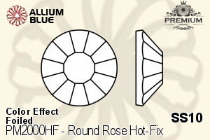 PREMIUM Round Rose Hot-Fix Flat Back (PM2000HF) SS10 - Color Effect With Foiling