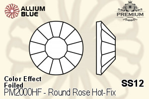 PREMIUM Round Rose Hot-Fix Flat Back (PM2000HF) SS12 - Color Effect With Foiling