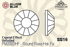 PREMIUM Round Rose Hot-Fix Flat Back (PM2000HF) SS16 - Crystal Effect Unfoiled