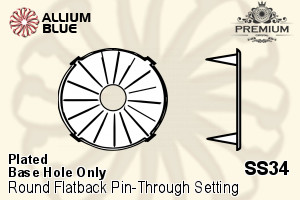 PREMIUM Round Flatback Pin-Through Setting (PM2001/S), Pin Through, SS34 (7.3mm), Plated Brass