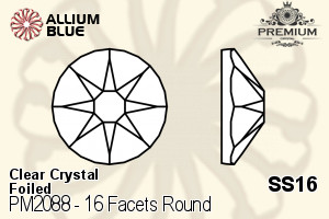 PREMIUM 16 Facets Round Flat Back (PM2088) SS16 - Clear Crystal With Foiling