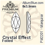 PREMIUM Navette Flat Back (PM2201) 6x3mm - Clear Crystal With Foiling