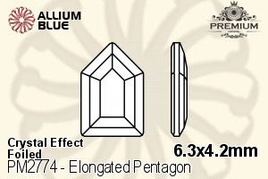 PREMIUM Elongated Pentagon Flat Back (PM2774) 6.3x4.2mm - Crystal Effect With Foiling