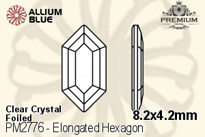 PREMIUM Elongated Hexagon Flat Back (PM2776) 8.2x4.2mm - Clear Crystal With Foiling