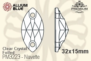 PREMIUM Navette Sew-on Stone (PM3223) 32x15mm - Clear Crystal With Foiling