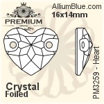 PREMIUM Heart Sew-on Stone (PM3259) 16x14mm - Clear Crystal With Foiling