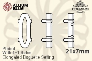 PREMIUM Elongated Baguette 石座, (PM4161/S), 縫い穴付き, 21x7mm, メッキあり 真鍮