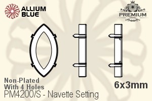 PREMIUM Navette Setting (PM4200/S), With Sew-on Holes, 6x3mm, Unplated Brass