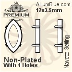 PREMIUM Navette Setting (PM4200/S), With Sew-on Holes, 15x4mm, Plated Brass