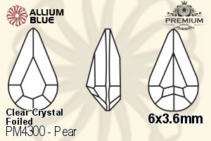 PREMIUM Pear Fancy Stone (PM4300) 6x3.6mm - Clear Crystal With Foiling