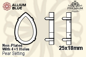 PREMIUM Pear 石座, (PM4320/S), 縫い穴付き, 25x18mm, メッキなし 真鍮