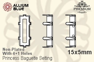 PREMIUM Princess Baguette Setting (PM4547/S), With Sew-on Holes, 15x5mm, Unplated Brass