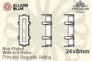 PREMIUM Princess Baguette Setting (PM4547/S), With Sew-on Holes, 24x8mm, Unplated Brass