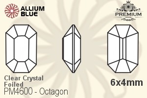 PREMIUM Octagon Fancy Stone (PM4600) 6x4mm - Clear Crystal With Foiling