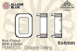 PREMIUM Octagon Setting (PM4610/S), With Sew-on Holes, 6x4mm, Unplated Brass