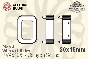 PREMIUM Octagon Setting (PM4610/S), With Sew-on Holes, 20x15mm, Plated Brass