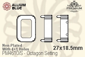 PREMIUM Octagon Setting (PM4610/S), With Sew-on Holes, 27x18.5mm, Unplated Brass