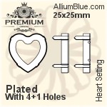 PREMIUM Heart 石座, (PM4800/S), 縫い穴付き, 25x25mm, メッキあり 真鍮