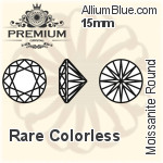 プレミアム Moissanite ラウンド Brilliant カット (PM9010) 15mm - Rare カラーless