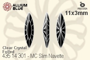 Preciosa プレシオサ MC マシーンカットSlim Navette ファンシーストーン (435 14 301) 11x3mm - クリスタル 裏面Dura™フォイル