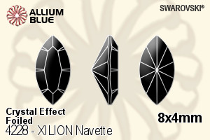 Swarovski XILION Navette Fancy Stone (4228) 8x4mm - Crystal Effect With Platinum Foiling