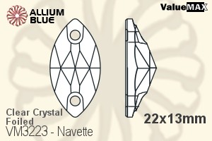 ValueMAX Navette Sew-on Stone (VM3223) 22x13mm - Clear Crystal With Foiling