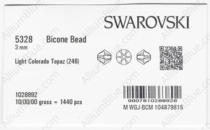 SWAROVSKI 5328 3MM LIGHT COLORADO TOPAZ factory pack