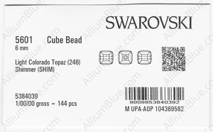 SWAROVSKI 5601 6MM LIGHT COLORADO TOPAZ SHIMMERB factory pack