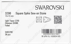 SWAROVSKI 3296 10X10MM LIGHT TOPAZ SHIMMER F factory pack