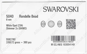 SWAROVSKI 5040 6MM WHITE OPAL SHIMMER2 factory pack