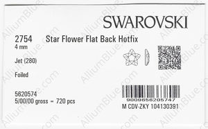 SWAROVSKI 2754 4MM JET M HF factory pack